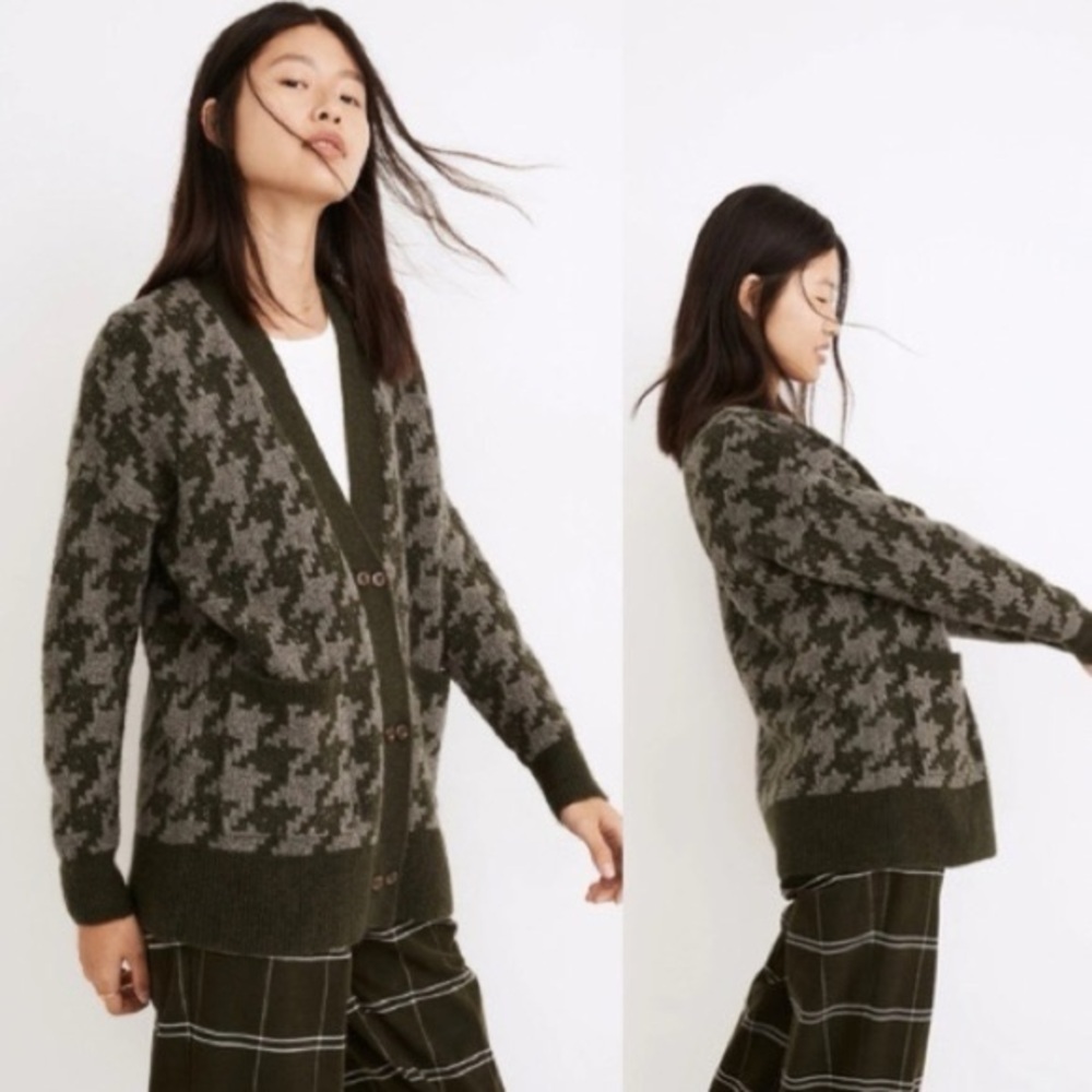 Madewell Allston Cardigan Sweater Houndstooth Heather Pine Size XS